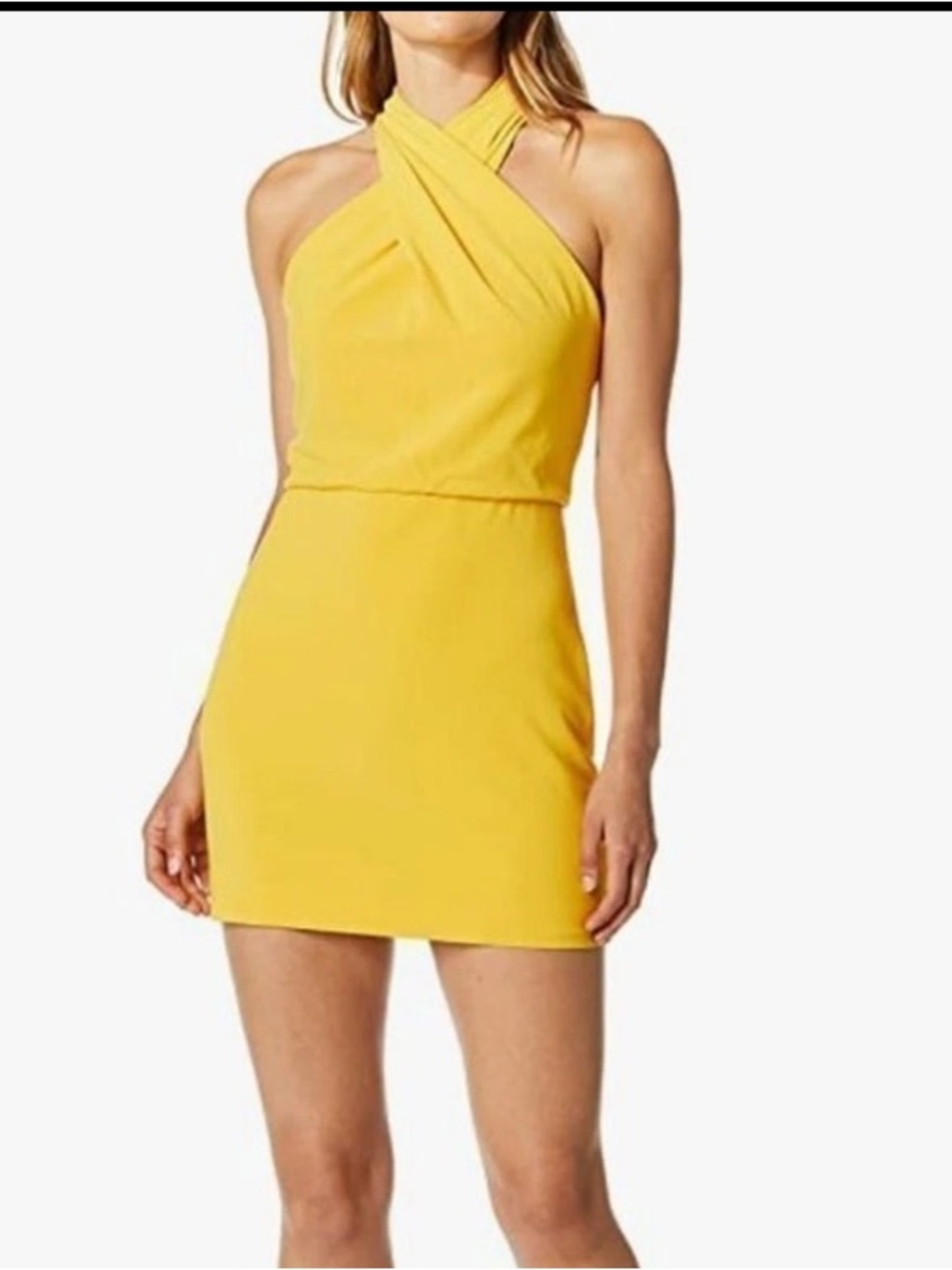 Halston Heritage Alix cross neck Yellow Halter Neck Mini Dress